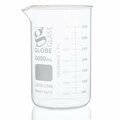 Globe Scientific Beaker, Globe Glass, 4000mL, Low Form Griffin Style, Heavy Duty, Dual Graduations, ASTM E960 8024000